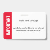 Child Allergy Photo Identification Emergency ID Badge (Achterkant)