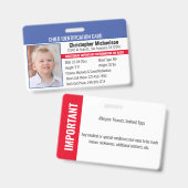 Child Allergy Photo Identification Emergency ID Badge (Voor- en achterkant)