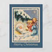 Child Angels Baby Jesus en Snowy Pine Tree Briefkaart (Voorkant)