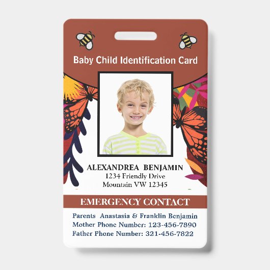 Child Baby Photo Name ID Identification Fun Card Badge (Front)