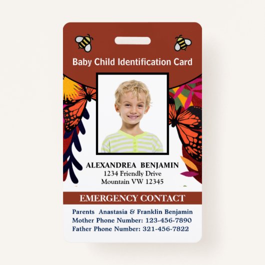 Child Baby Photo Name ID Identification Fun Card Badge (Voorkant)