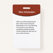 Child Baby Photo Name ID Identification Fun Card Badge (Achterkant)