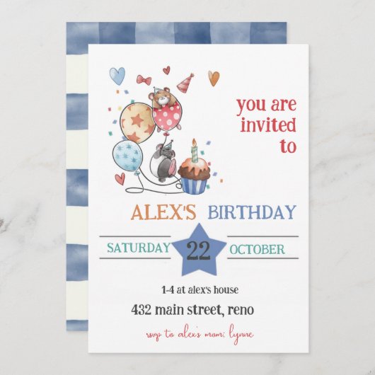 Child Birthday Invitation with Hedgehog Kaart (Voorkant / Achterkant)
