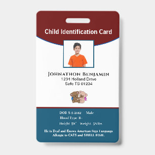 Child Boy Girl Foto Ouder Contact Alert ID Badge
