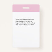 Child Boy Girl-fotoidentiteitskaart Badge (Achterkant)