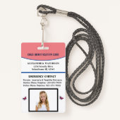 Child Boy Girl ID Identification Card Allergy Badge (Voorkant met draagriem)