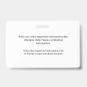 Child Boy Girl ID Identification Card Personaliser Badge (Achterkant)