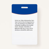 Child Boy Girl ID Identification Card Personaliser Badge (Achterkant)