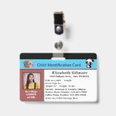 Child Boy Girl ID Identification Card Personaliser Badge (Front with Clip)