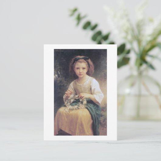 Child Braiding a Crown, Bouguereau Briefkaart (Staand voorkant)