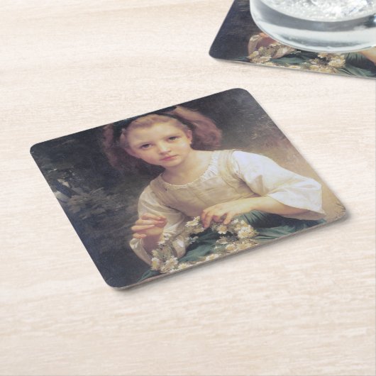 Child Braiding a Crown, Bouguereau Kartonnen Onderzetters (Schuin)