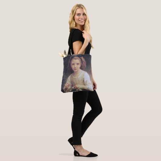 Child Braiding a Crown, Bouguereau Tote Bag (Op model)