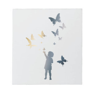 Child Butterfly Happy Life Illustratie Silhouet Notitieblok