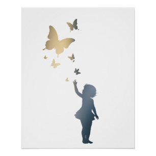 Child Butterfly Happy Life Illustratie Silhouet Perfect Poster