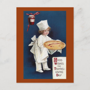 Child Chef with Mince Pie Vintage Thanksgiving Feestdagenkaart