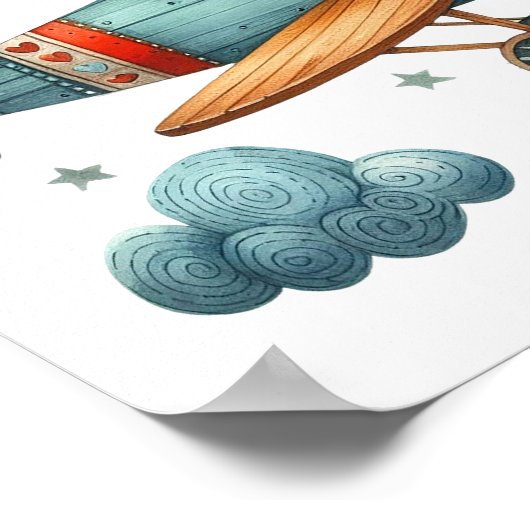 Child Flying Propeller Vliegtuig Whimsical Nursery Poster (Hoek)