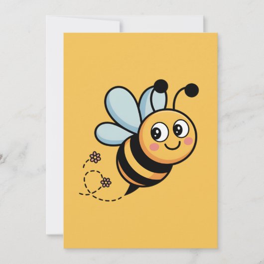 Child-Friendly Bee Mascot with Dotted Trail Feestdagenkaart (Voorkant)