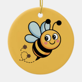 Child-Friendly Bee Mascot with Dotted Trail Keramisch Ornament