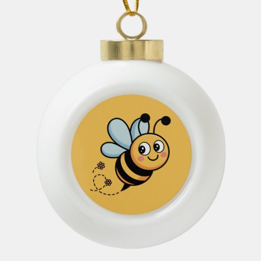 Child-Friendly Bee Mascot with Dotted Trail Keramische Bal Ornament (Voorkant)