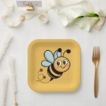 Child-Friendly Bee Mascot with Dotted Trail Papieren Bordje<br><div class="desc">Bring a buzz of happiness to your next celebration with this adorable cartoon bumblebee illustration. Featuring a friendly,  smiling bee with rosy cheeks and a playful dotted flight path,  this design is perfect for creating a cohesive look for "Bee-day" parties,  baby showers,  or nursery decor.</div>