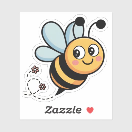Child-Friendly Bee Mascot with Dotted Trail Sticker (Vel)