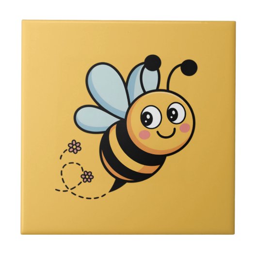 Child-Friendly Bee Mascot with Dotted Trail Tegeltje (Voorkant)