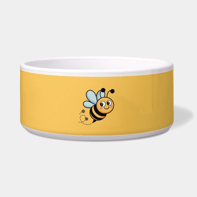 Child-Friendly Bee Mascot with Dotted Trail Voerbakje (Voorkant)