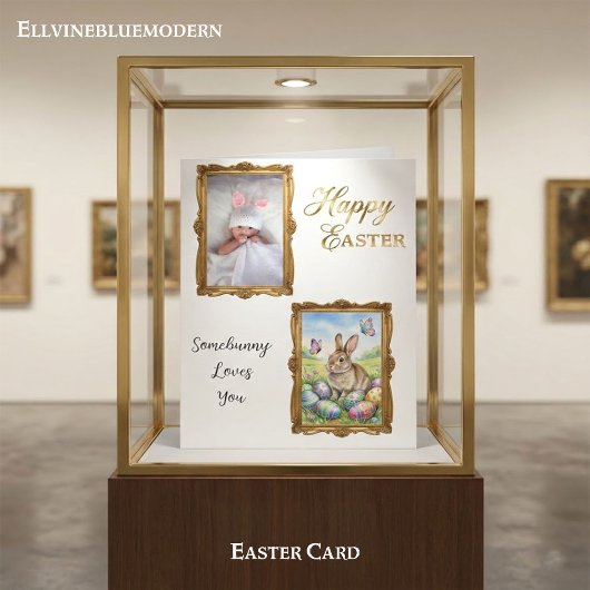 Child Handwriting Photo Easter Vintage Gold Frames Kaart