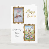 Child Handwriting Photo Easter Vintage Gold Frames Kaart (Voorkant)