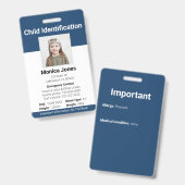 Child Identification Photo Navy Blue Badge (Voor- en achterkant)