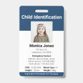 Child Identification Photo Navy Blue Badge (Voorzijde)