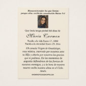 Child Jesus Guadalupe Spanish Funeral Prayer Visitekaartje (Achterkant)