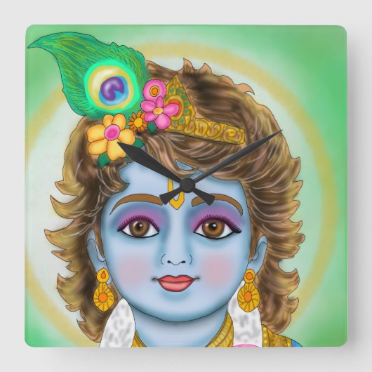 Child Krishna Clock Vierkante Klok (Voorkant)