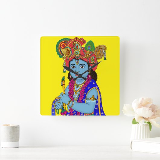 Child Krishna Wall Clock Vierkante Klok (Huis)