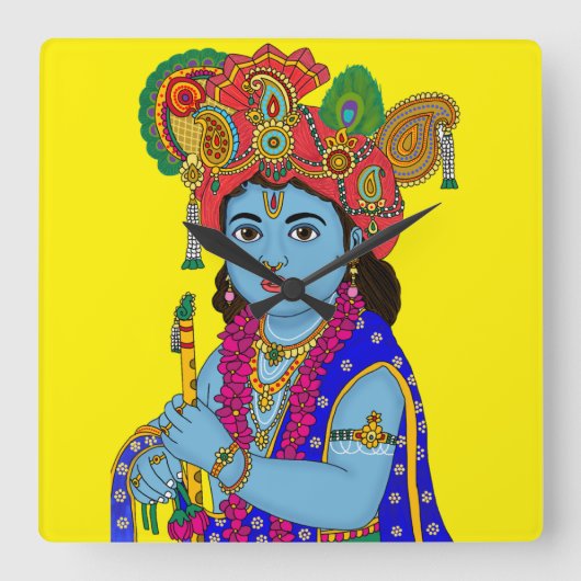 Child Krishna Wall Clock Vierkante Klok (Voorkant)