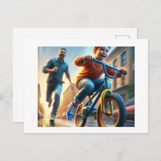 Child Learning to Bike, Postcard Briefkaart (Voorkant / Achterkant)