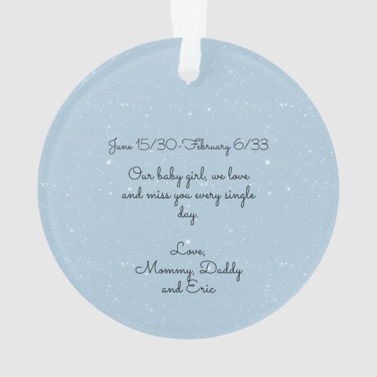 Child Memorial Eerste Kerstmis zonder jou Ornament (achterkant)