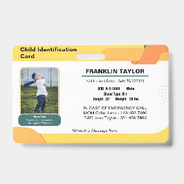 Child Photo Emergency ID Identification Kaart Badg Badge