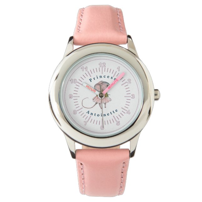 Child Pink Blue Girly Rat Mouse Personal Prinses Horloge (Voorkant)