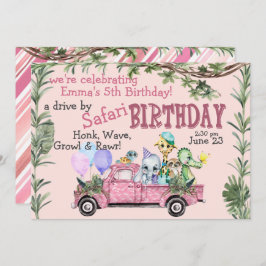Child Pink Safari Happy Birthday Parade Uitnodigin Kaart