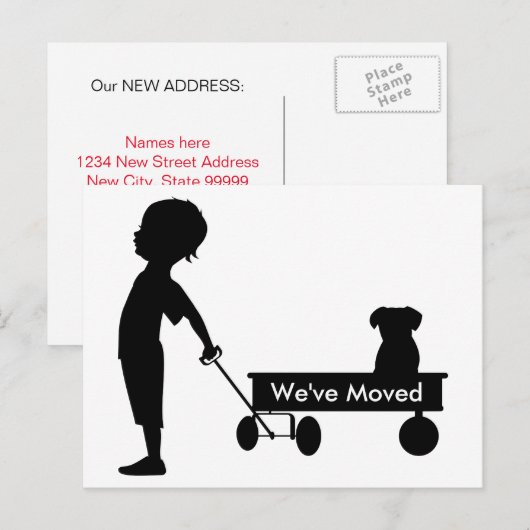 Child Pulling Wagon Nieuw adres Aankondigingskaart (Voorkant / Achterkant)