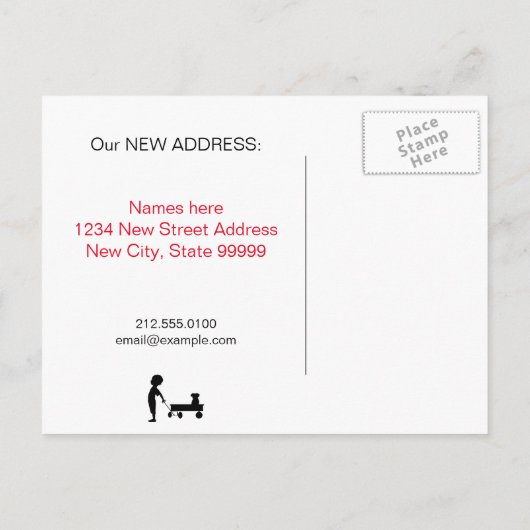 Child Pulling Wagon Nieuw adres Aankondigingskaart (Achterkant)