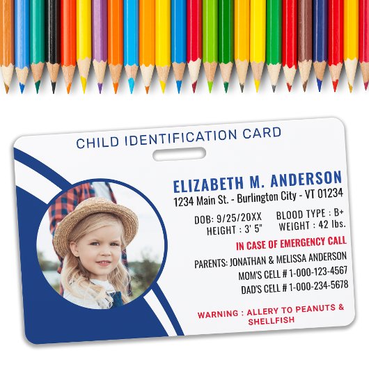 Child Safety Identification Modern aangepaste foto Badge