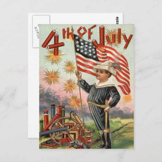 Child US Flag Fireworks Firecracker Explosie Briefkaart (Voorkant / Achterkant)