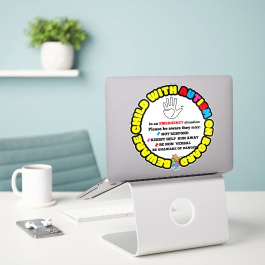 Child with Autism on Board Car Decal Sticker (Laptop op bureau)
