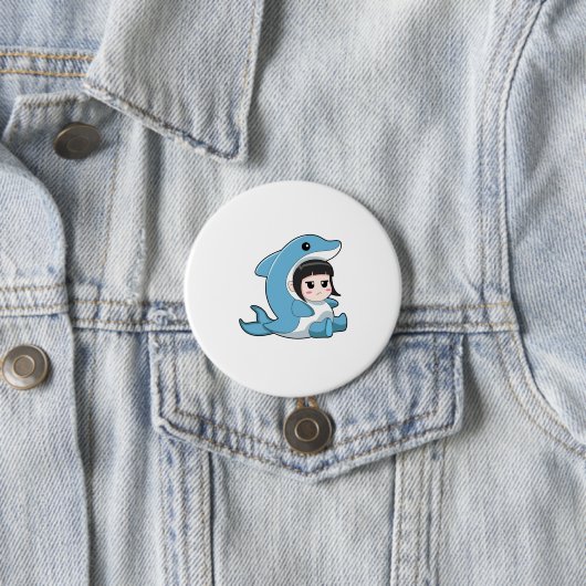 Child with Dolphin Costume Ronde Button 7,6 Cm (In situ)