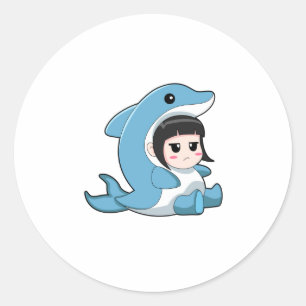 Child with Dolphin Costume Ronde Sticker