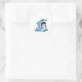 Child with Dolphin Costume Vierkante Sticker (Tas)