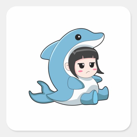 Child with Dolphin Costume Vierkante Sticker (Voorkant)