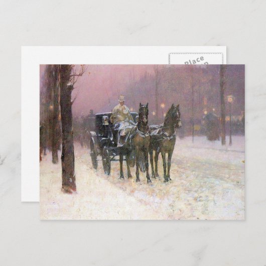 Childe Hassam - Street scene met twee cabines Briefkaart (Voorkant / Achterkant)